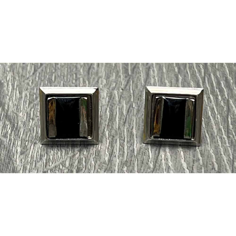 Mens Silver‎ Tone Square Cufflinks Black Onyx Style Cabochon Dress Shirt Pair
